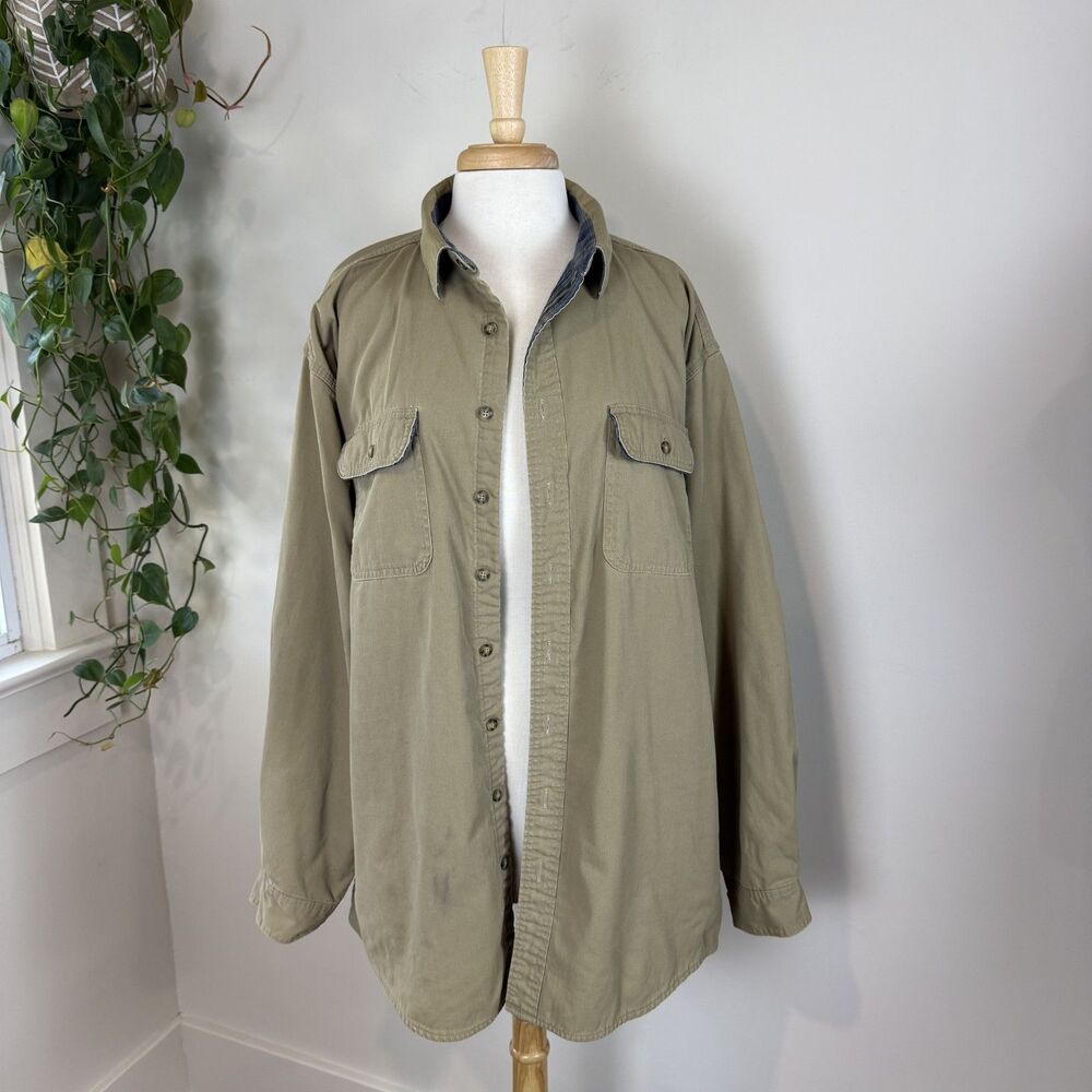 Vintage L.L. Bean Flannel Lined Brown Canvas Shirt Jacket | XXL Tall Tan, Canada